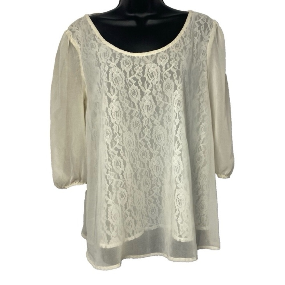 Altar'd State‎ Cream Ivory Sheer Floral Lace Top Scoop Neck Size Medium V Back